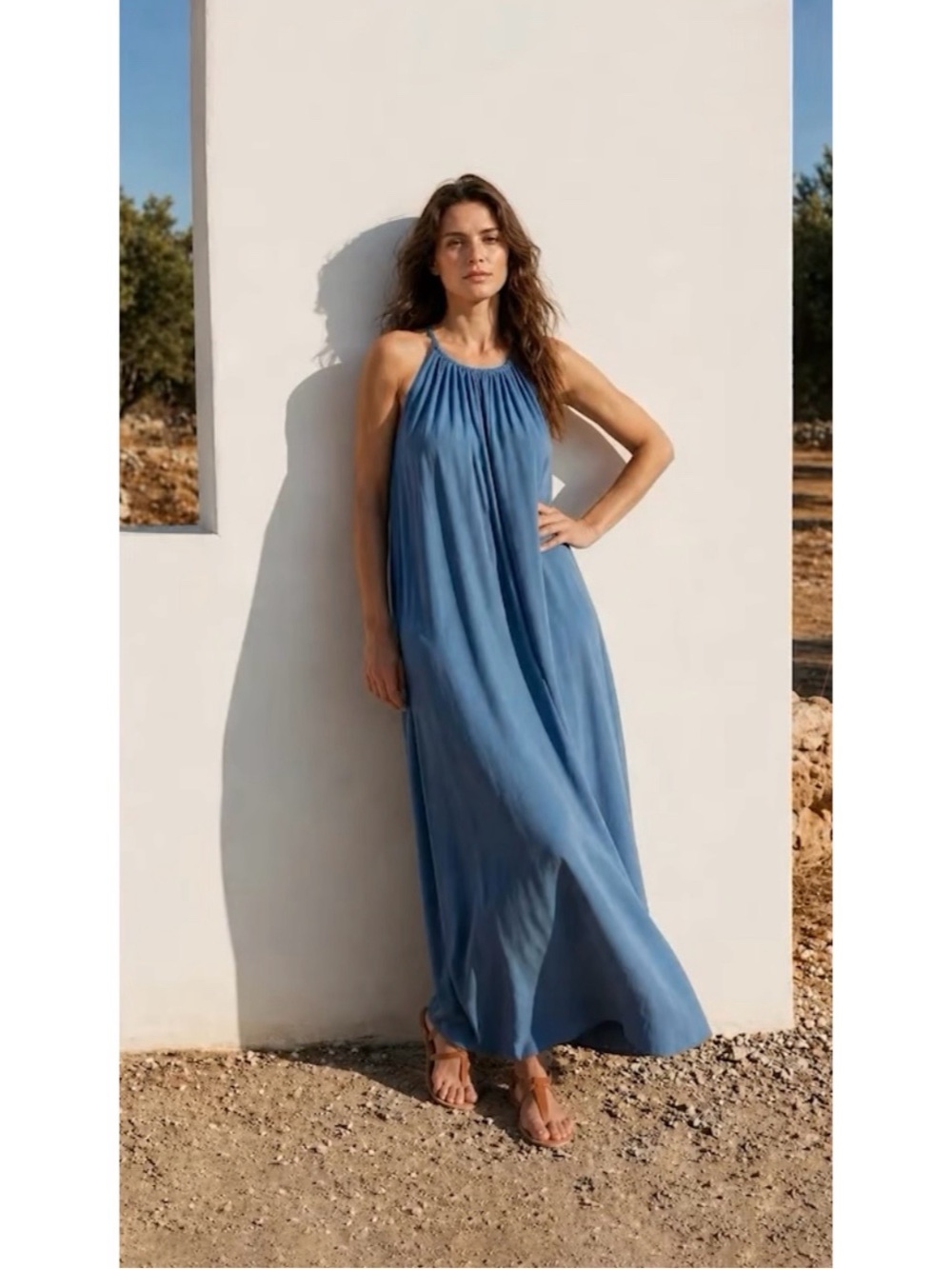 Women’s Oversized Gathered Maxi Dress Powdered Blue Size Medium Beach Vacation